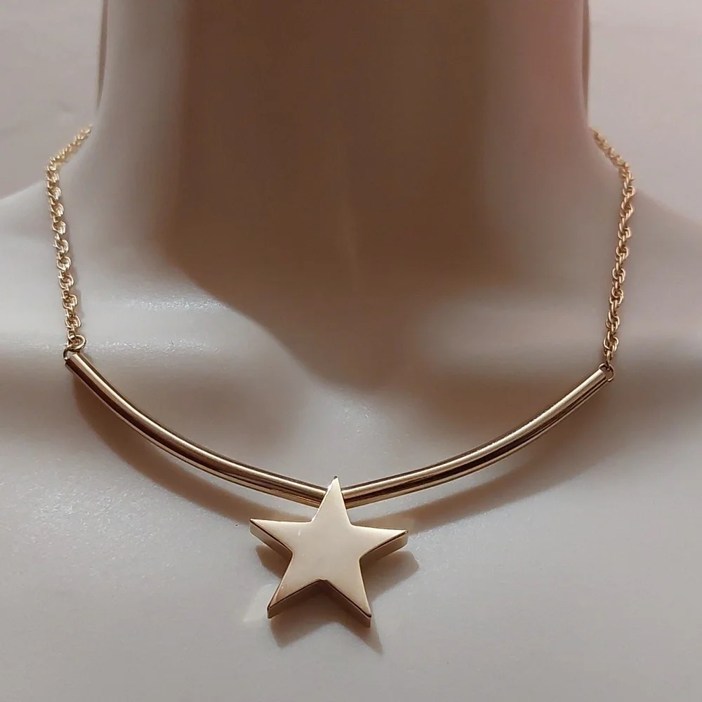 Celestial Galactic Star Pendant High Gloss Gold Tone Choker Necklace - Picture 1 of 5